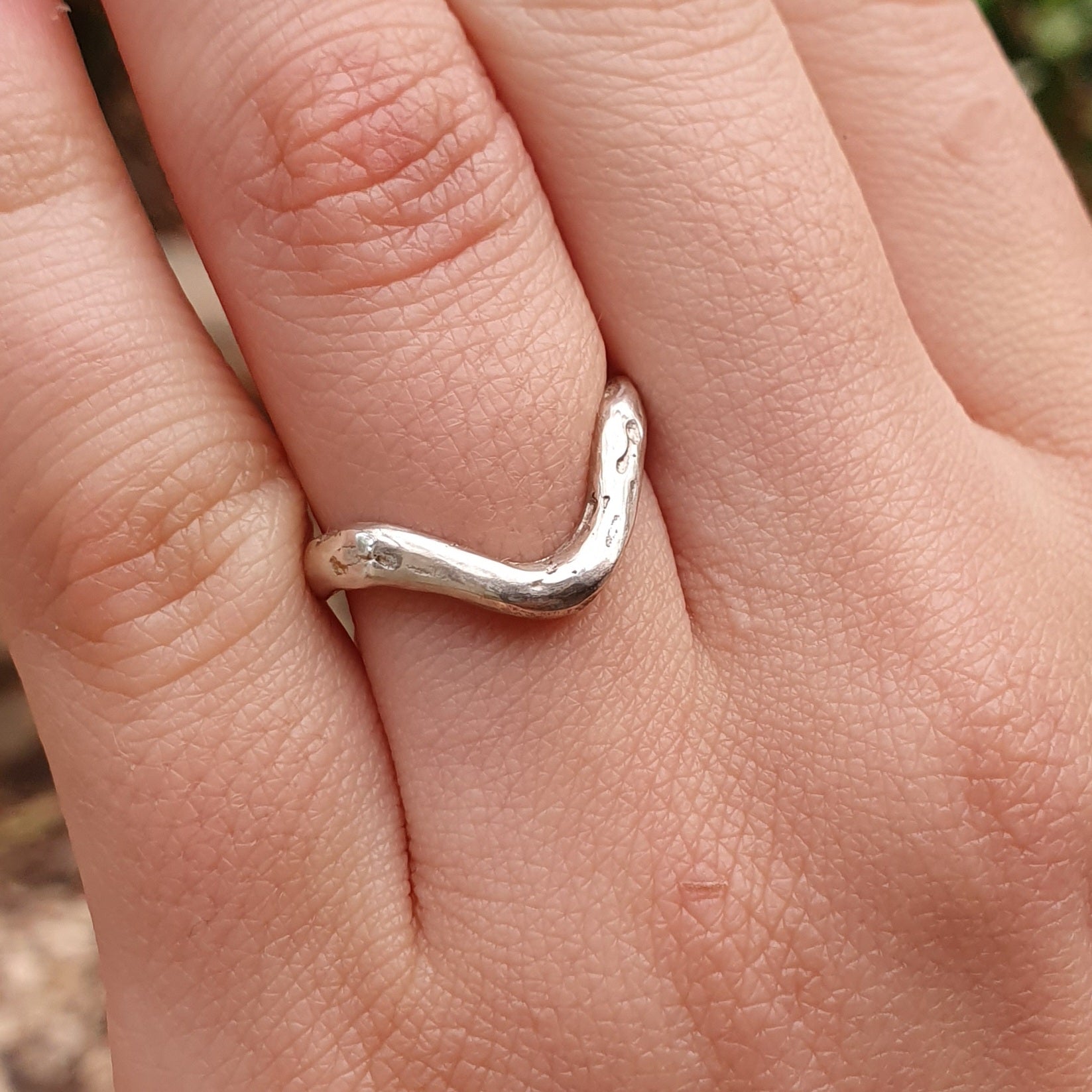 'U' silver Stacking ring organic textured finish