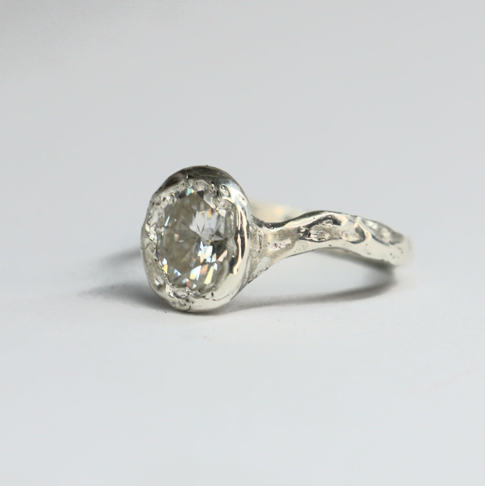 Ember silver organic ring .8ct Moissanite