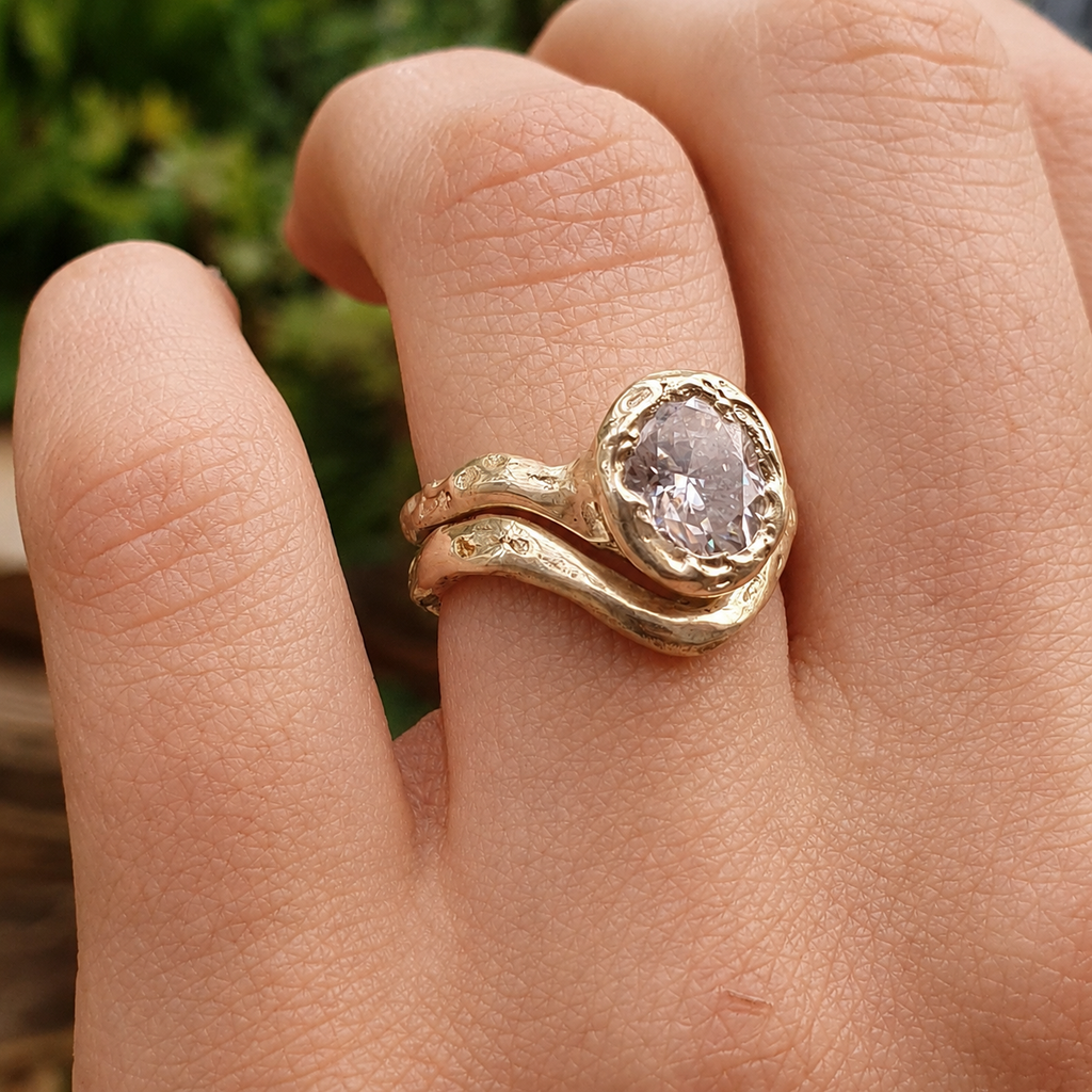 Ember 9ct organic ring .8ct Moissanite