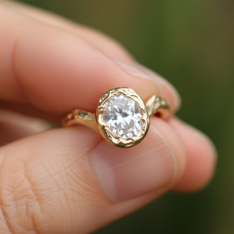 Ember 9ct organic ring .8ct Moissanite