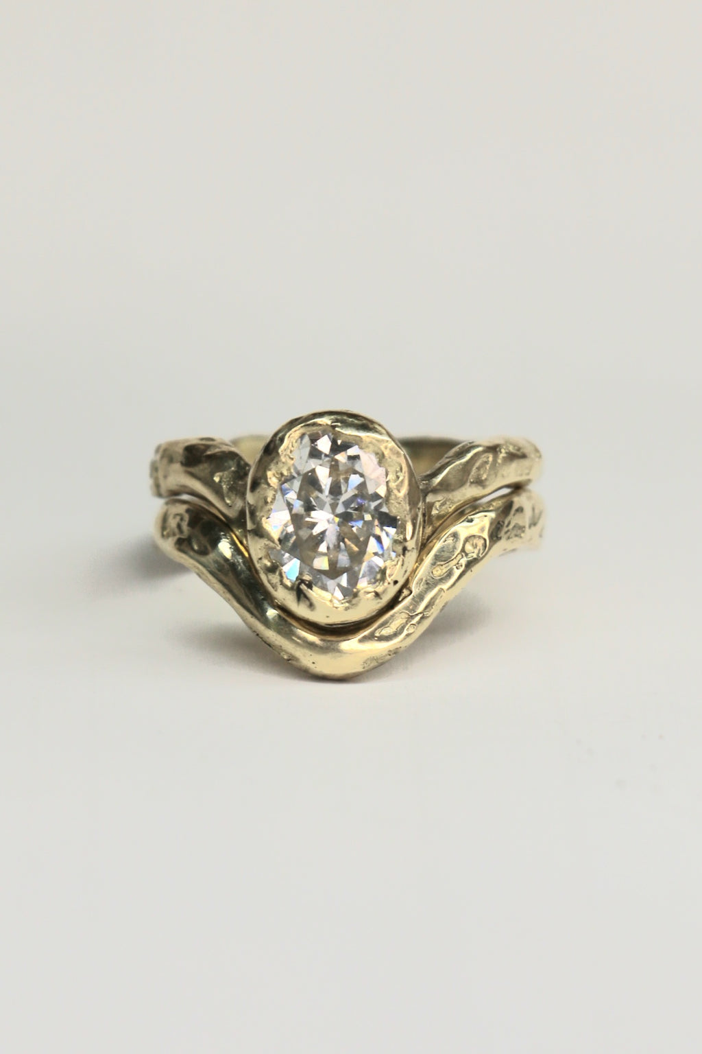 Ember 9ct gold organic ring with oval Moissanite