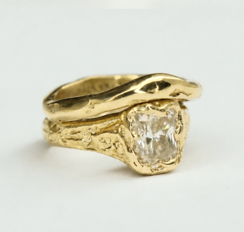 Beloved gold organic ring 2ct Moissanite radiant cut