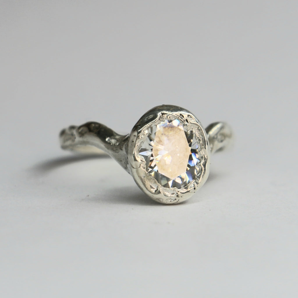 Ember silver organic ring .8ct Moissanite