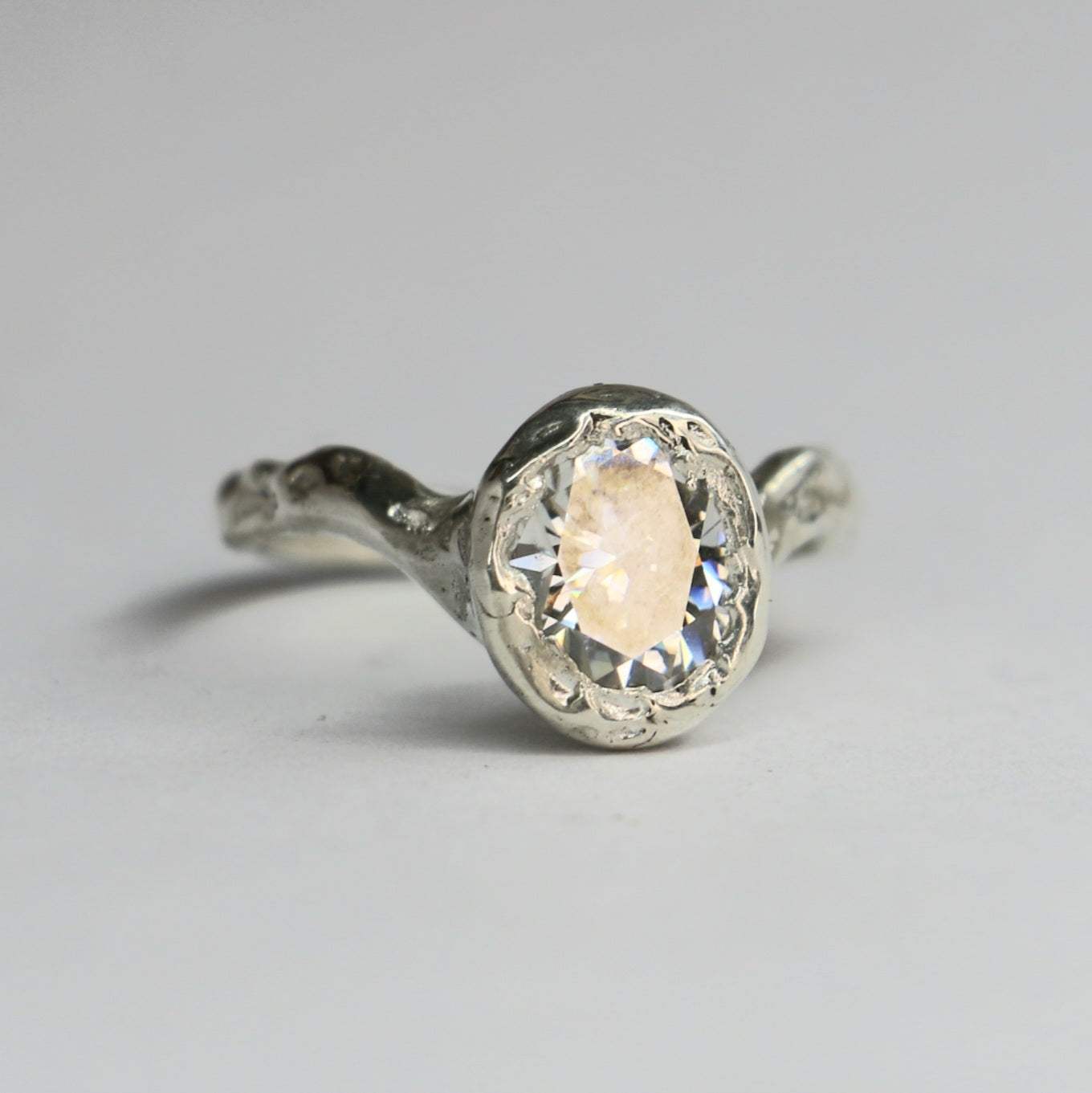 Ember silver organic ring .8ct Moissanite