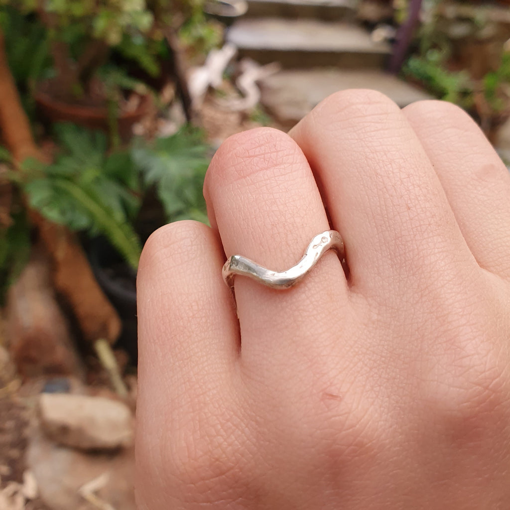 'U' silver Stacking ring organic textured finish