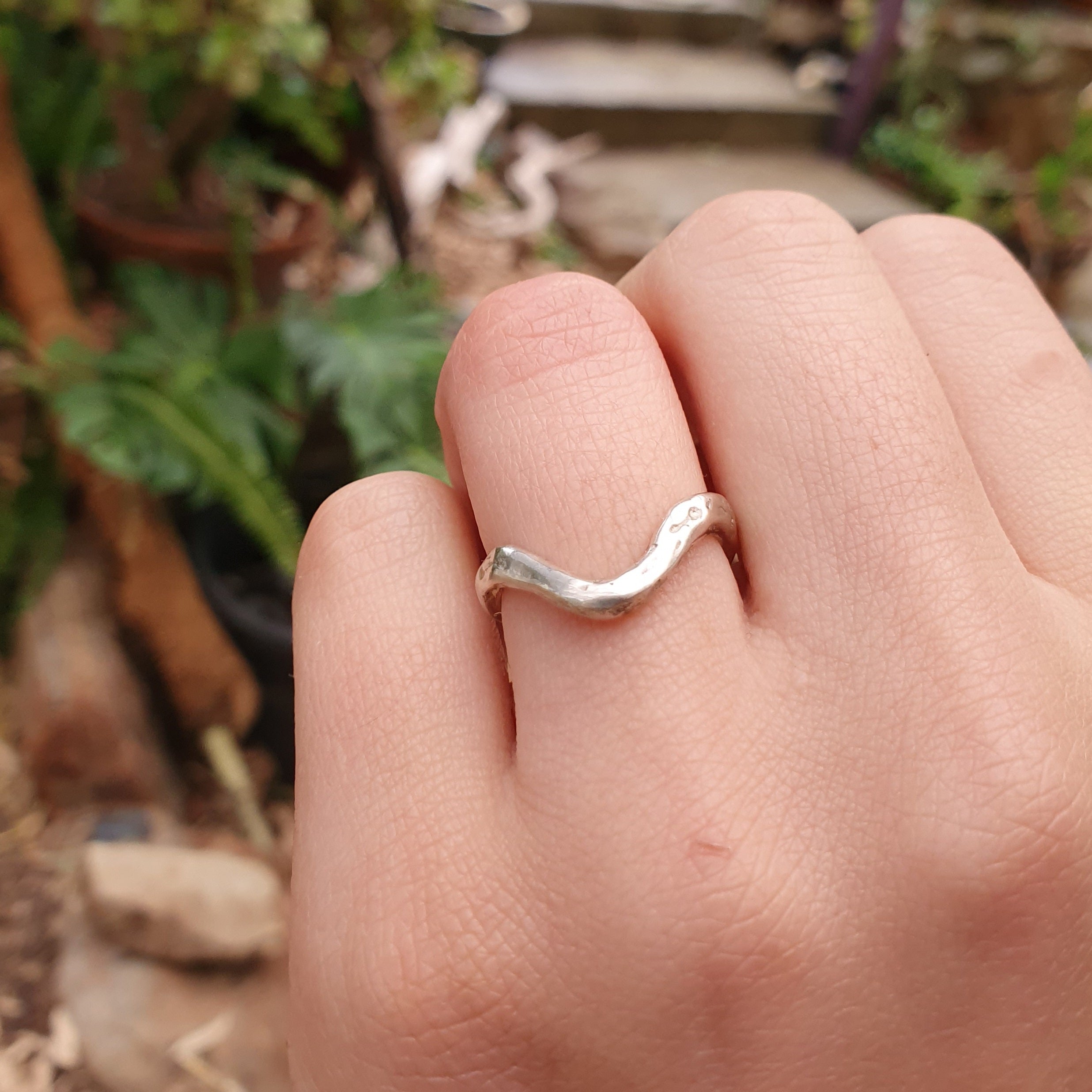 'U' silver Stacking ring organic textured finish