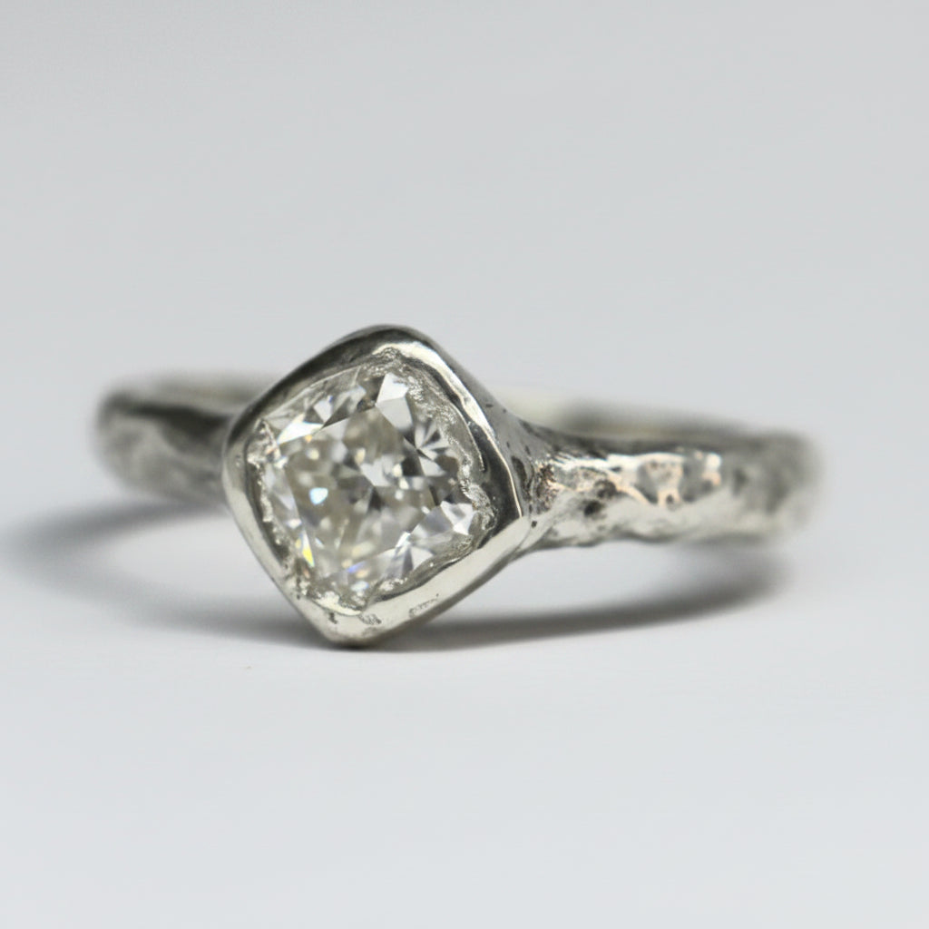 Cherish silver organic ring 1ct Moissanite cushion cut