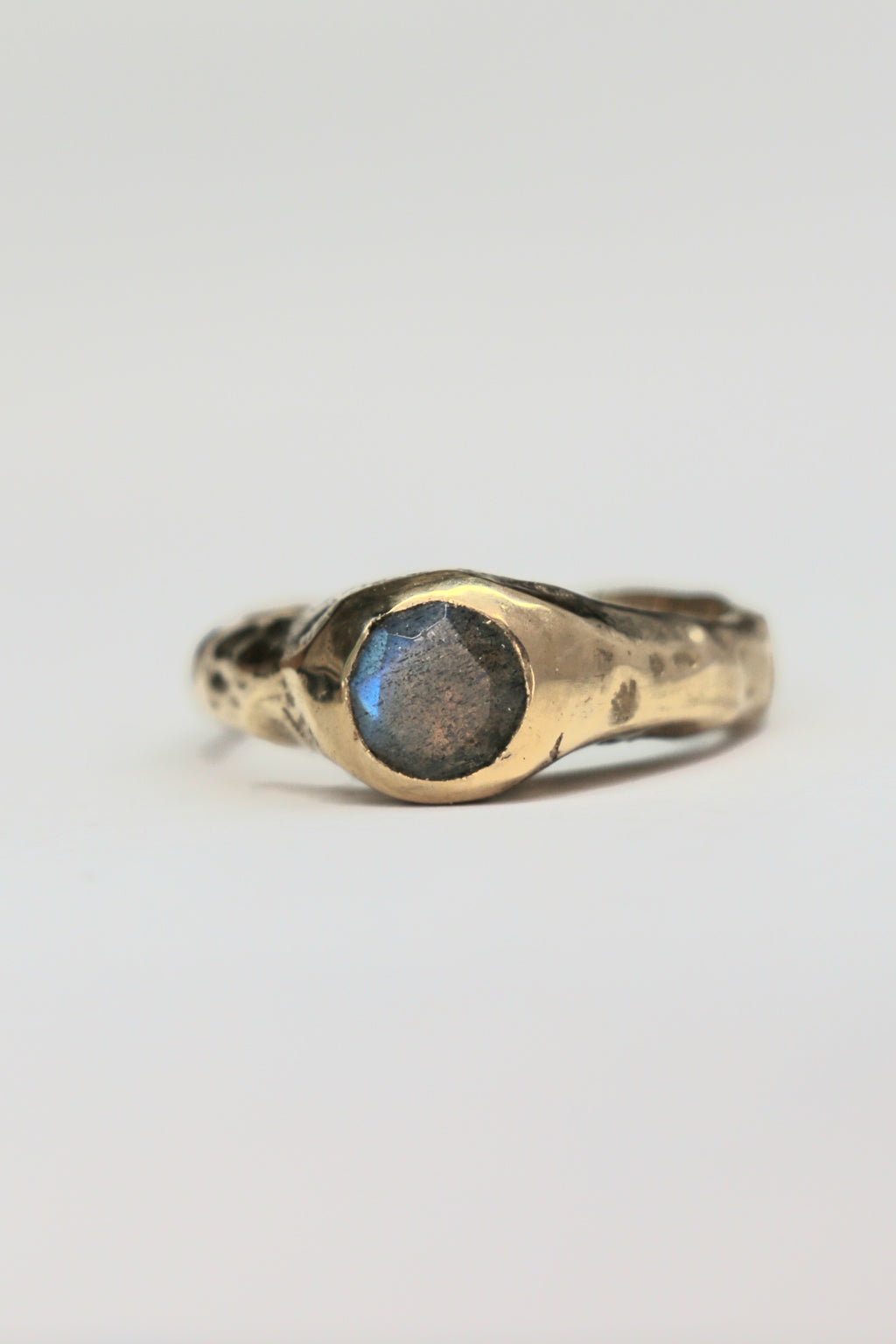 Labradorite 9ct gold organic ring |sandcast textured unique engagement ring