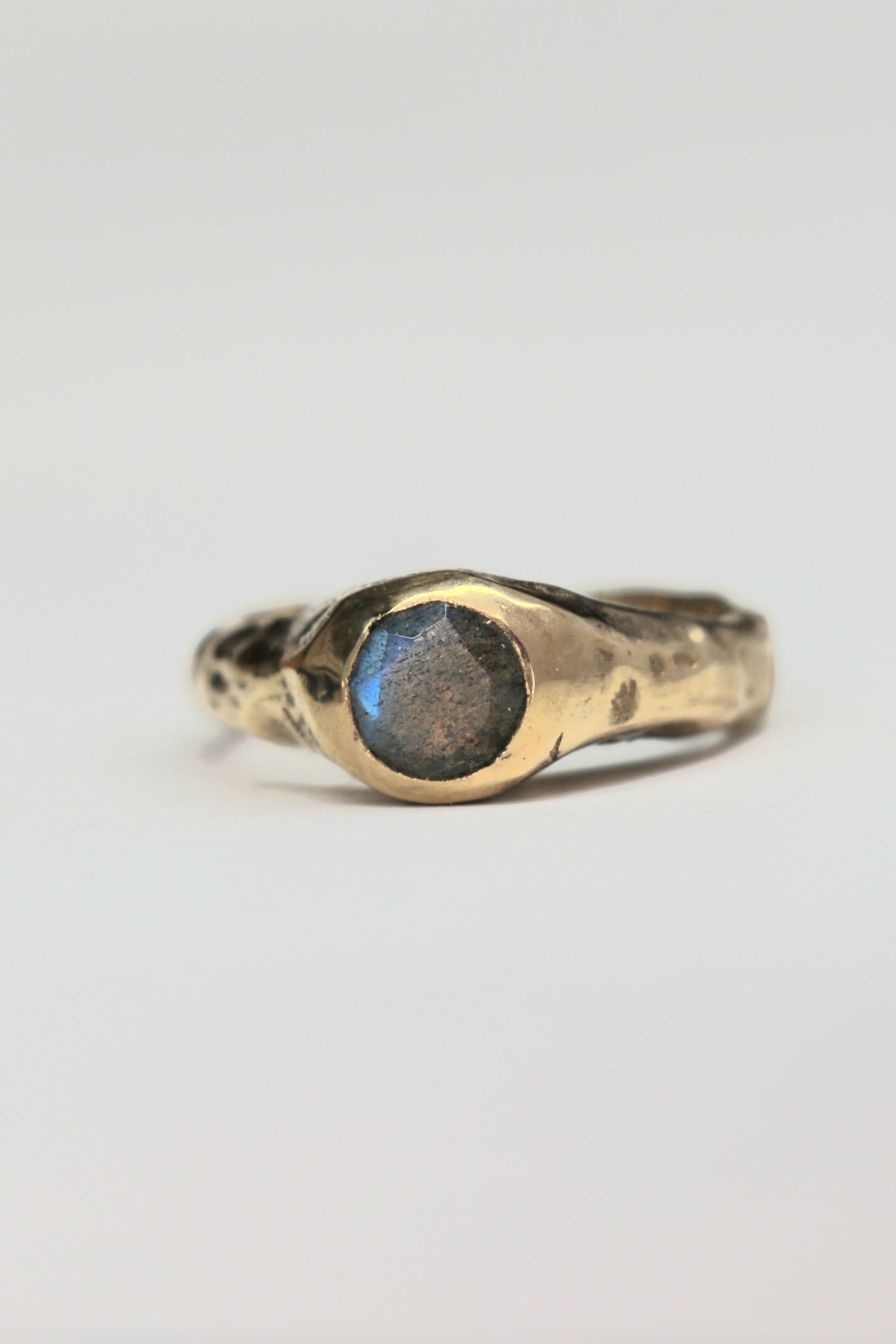 Labradorite 9ct gold organic ring |sandcast textured unique engagement ring