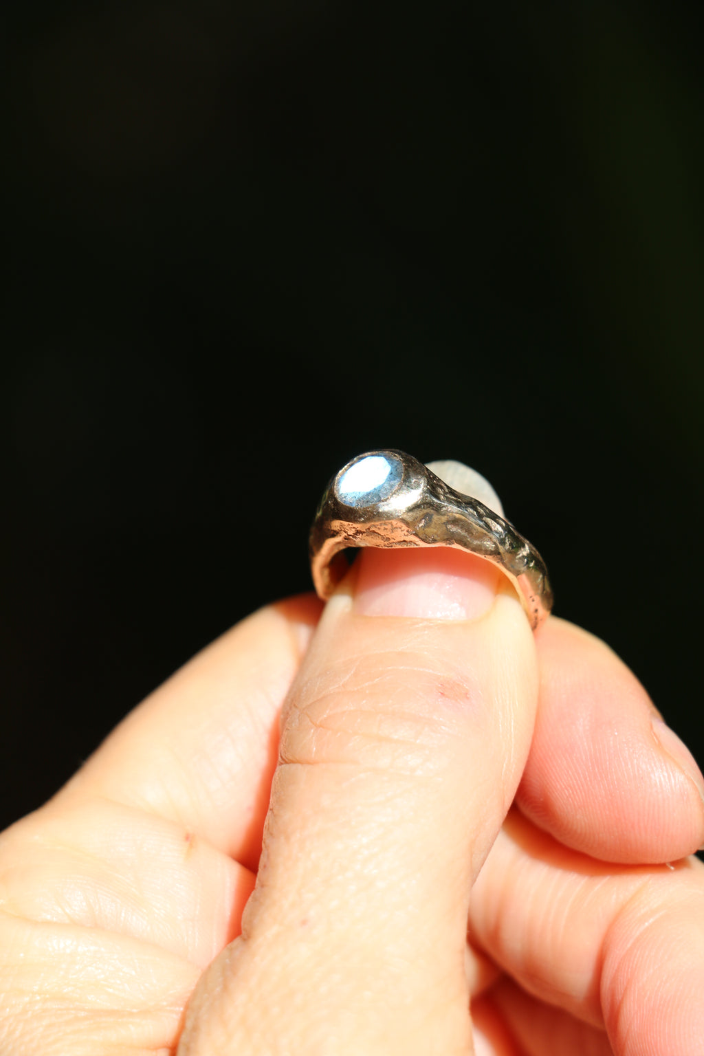 Labradorite 9ct gold organic ring |sandcast textured unique engagement ring