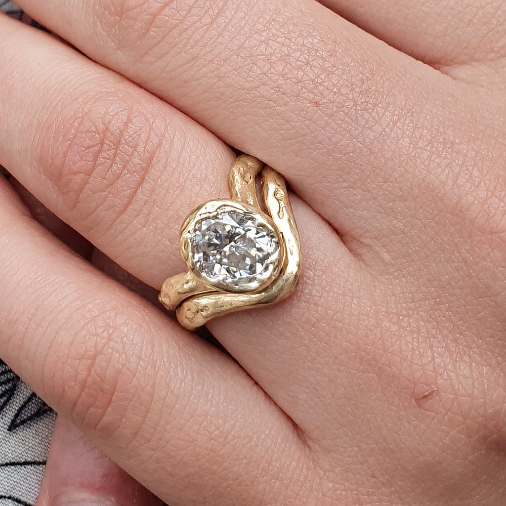 Ember 9ct organic ring .8ct Moissanite