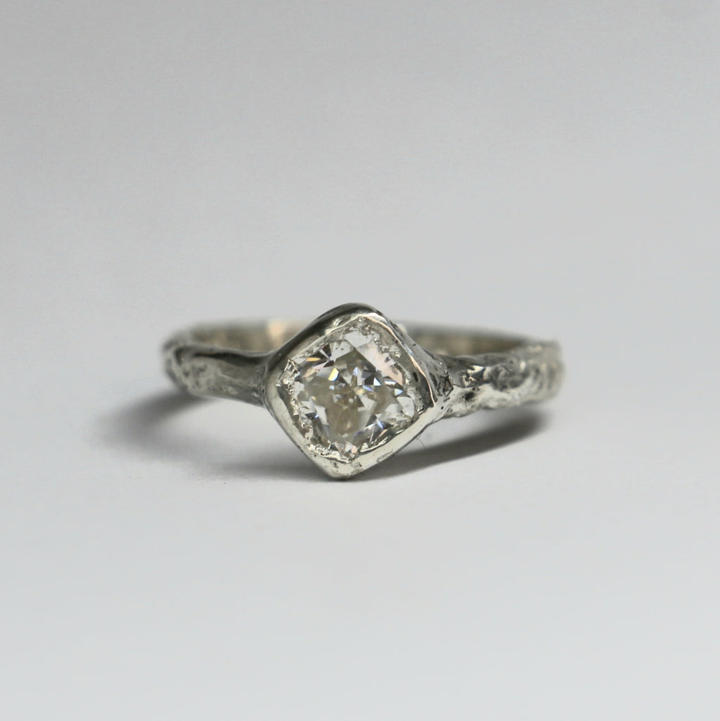 Cherish silver organic ring 1ct Moissanite cushion cut