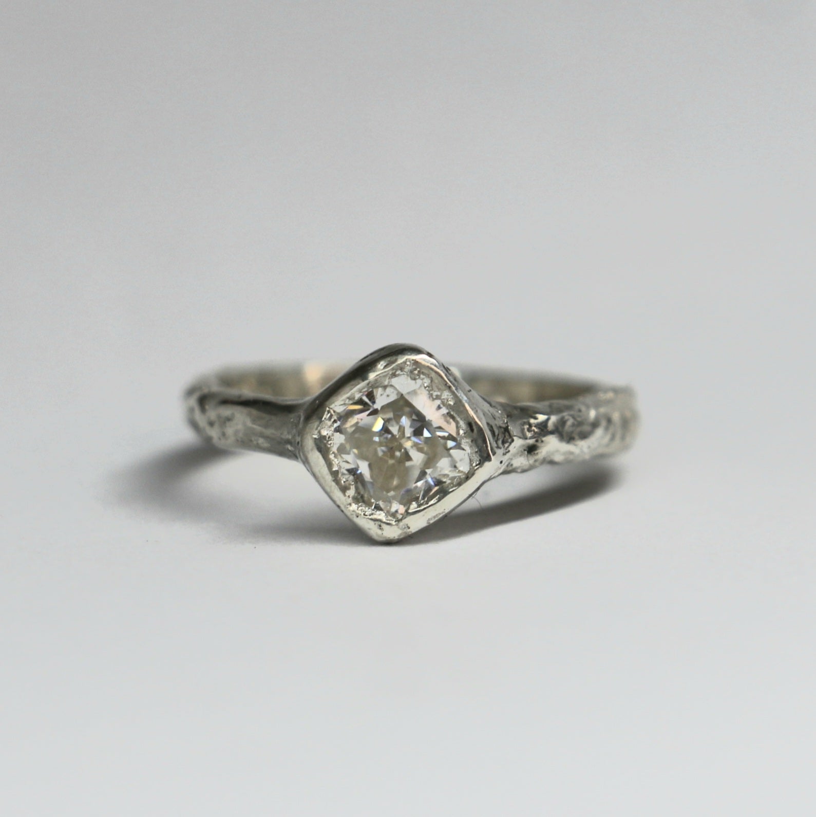 Cherish silver organic ring 1ct Moissanite cushion cut
