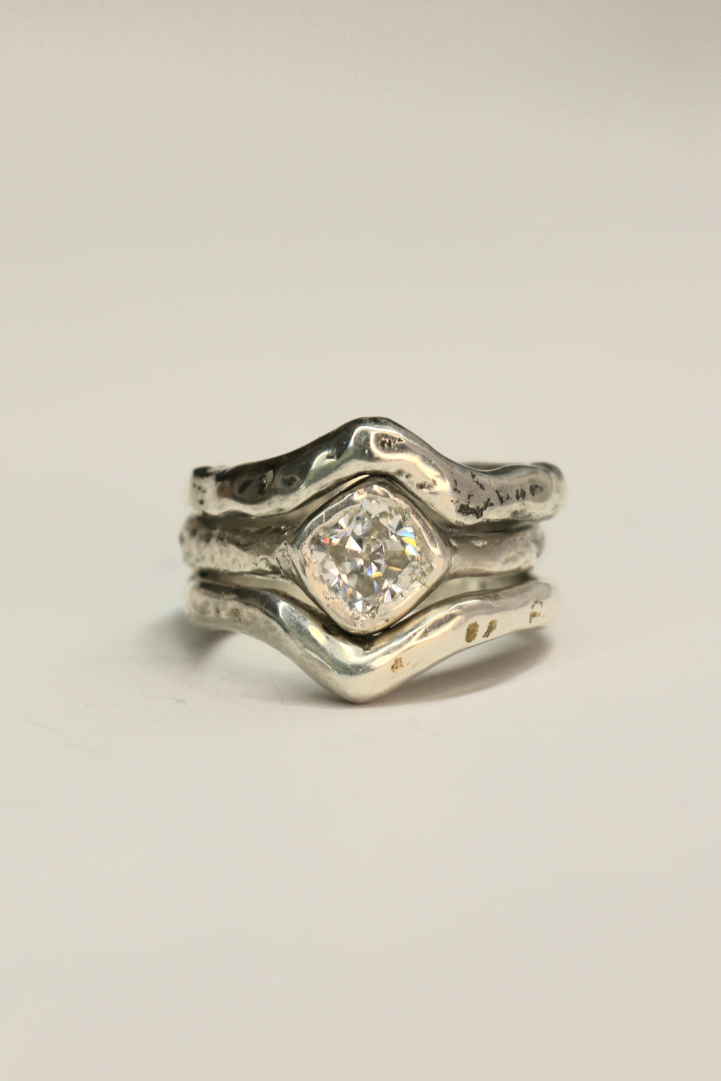 Cherish silver organic ring with Moissanite gemstone size 6
