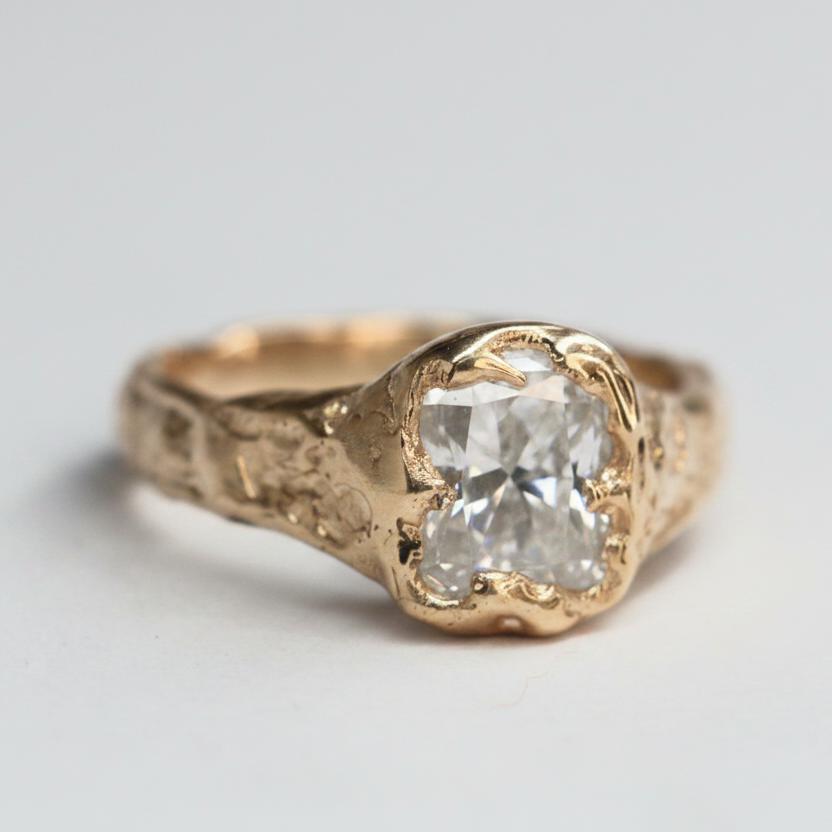 Beloved gold organic ring 2ct Moissanite radiant cut