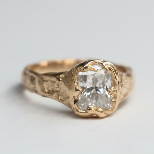 Beloved gold organic ring 2ct Moissanite radiant cut