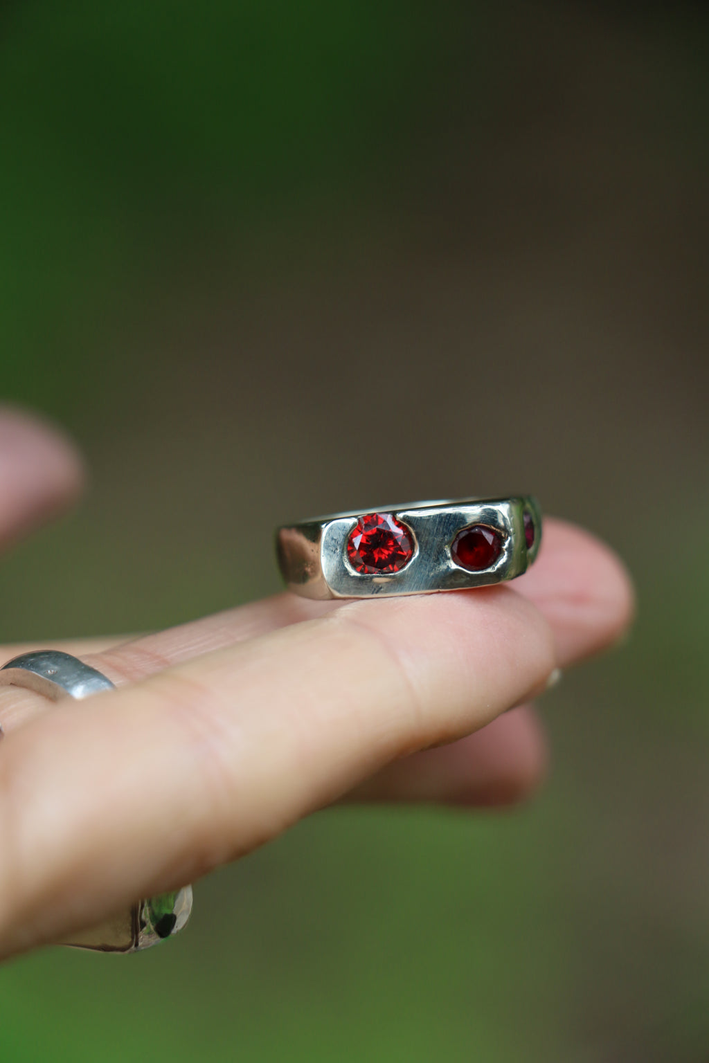 Bronze sandcast Signet Ring with garnet zircon Size 6