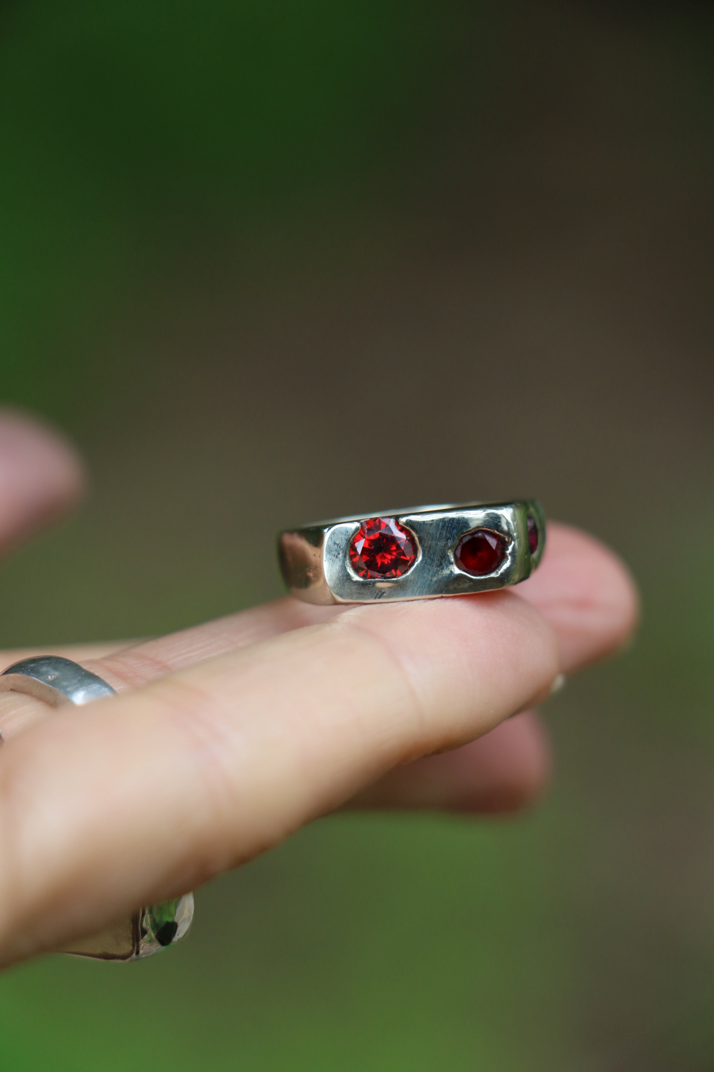 Bronze sandcast Signet Ring with garnet zircon Size 6