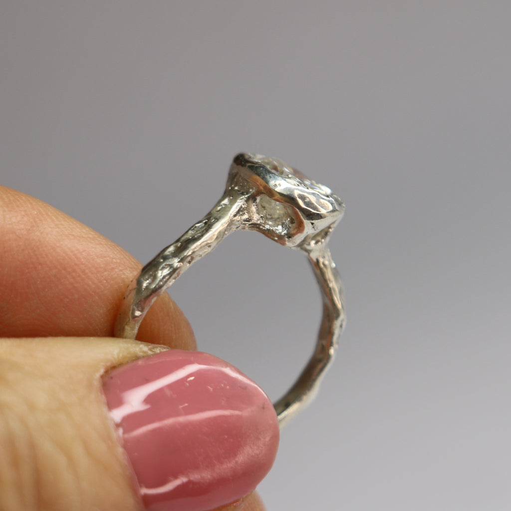 Ember silver organic ring .8ct Moissanite