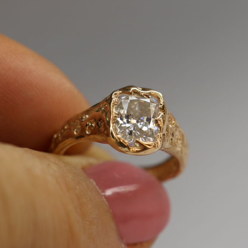 Beloved gold organic ring 2ct Moissanite radiant cut