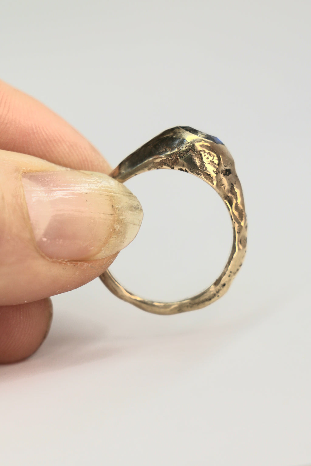 Labradorite 9ct gold organic ring |sandcast textured unique engagement ring