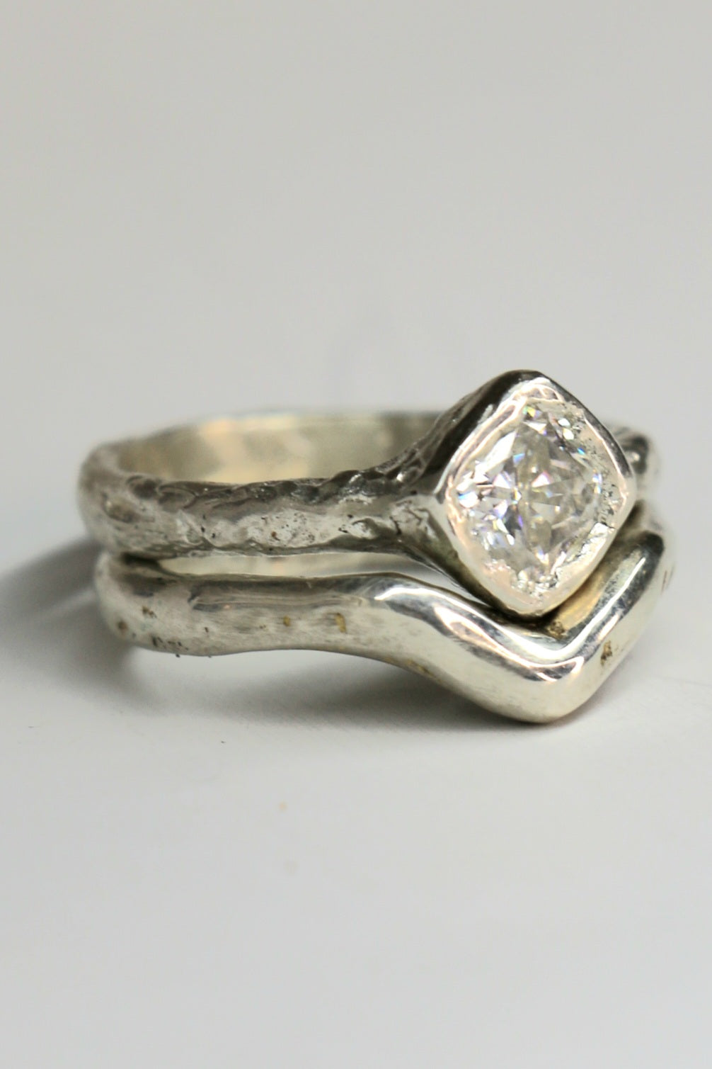Cherish silver organic ring with Moissanite gemstone size 6