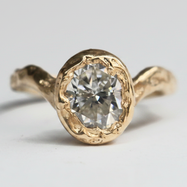 Ember 9ct organic ring .8ct Moissanite