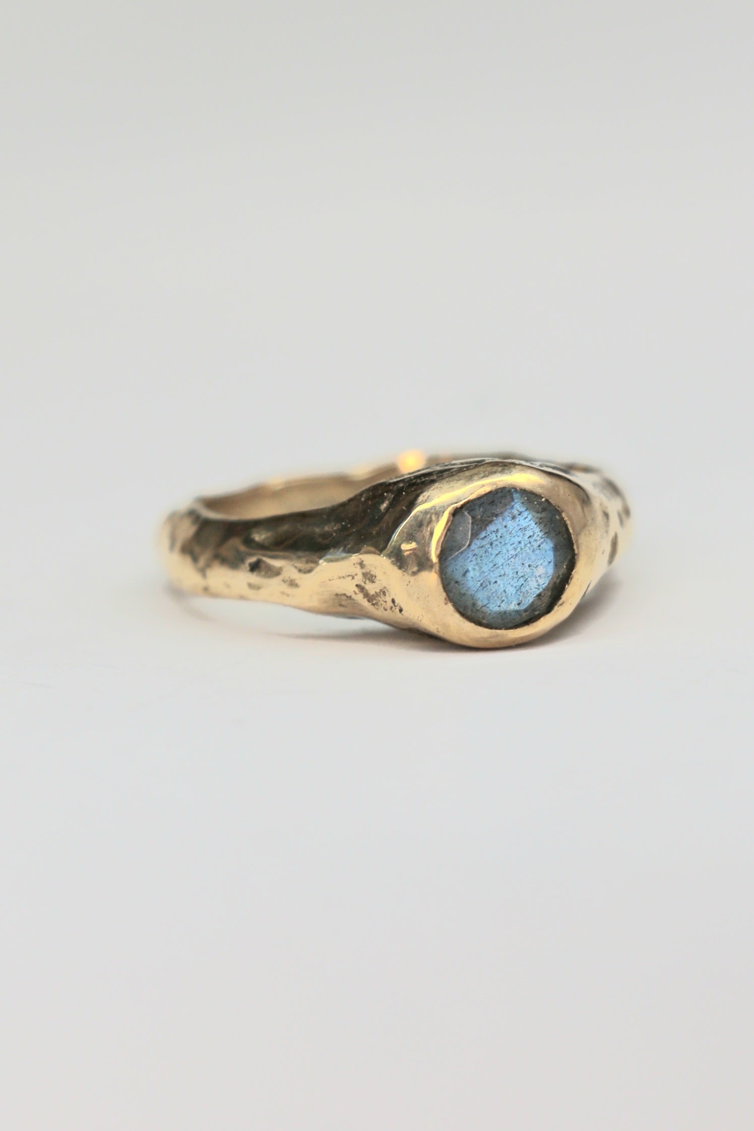 Labradorite 9ct gold organic ring |sandcast textured unique engagement ring