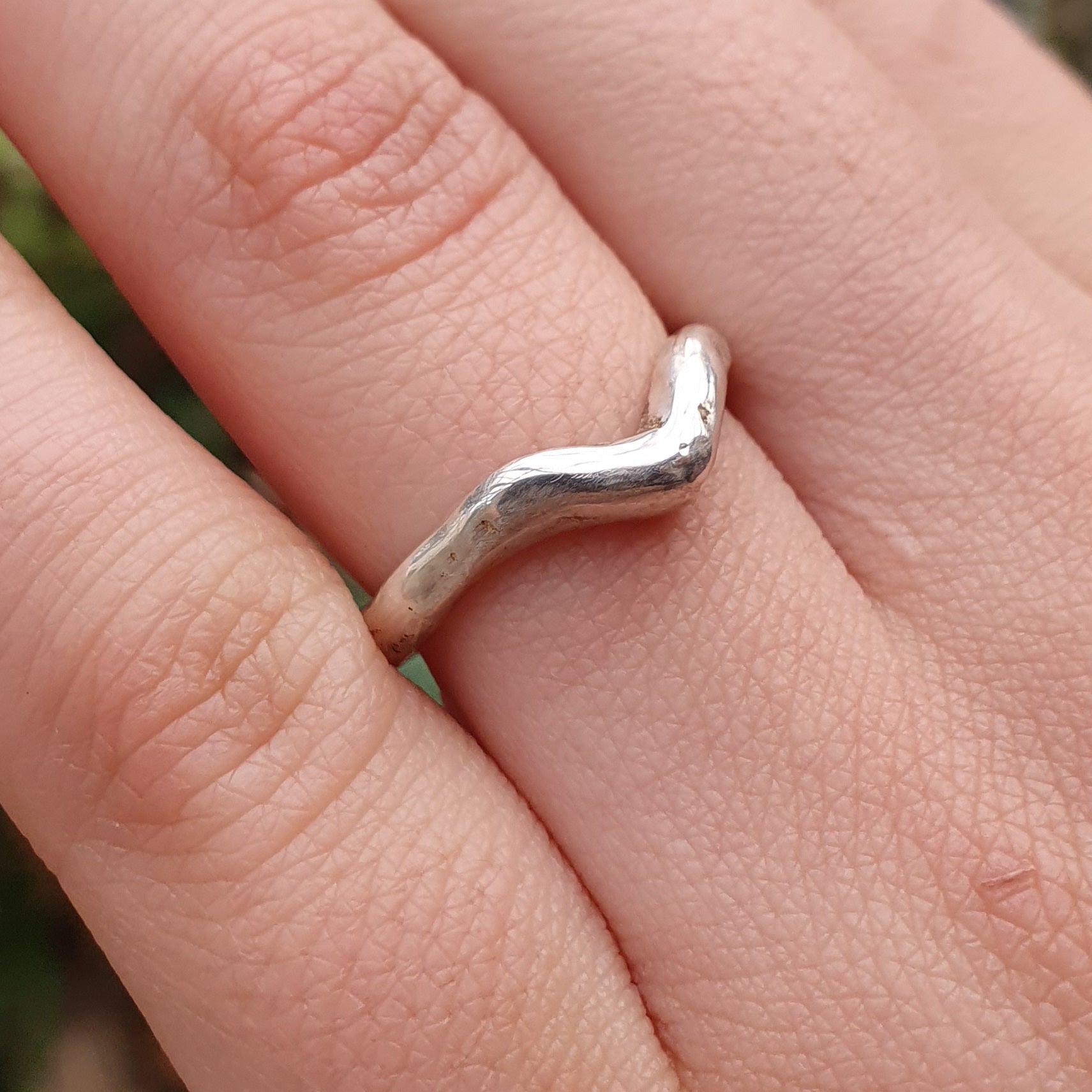 'V' silver Stacking ring organic textured finish