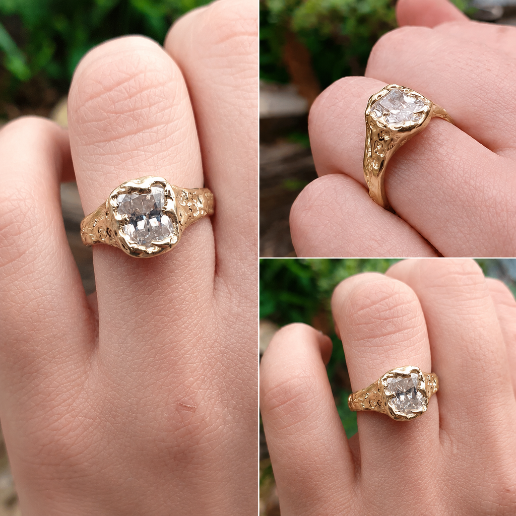 Beloved gold organic ring 2ct Moissanite radiant cut