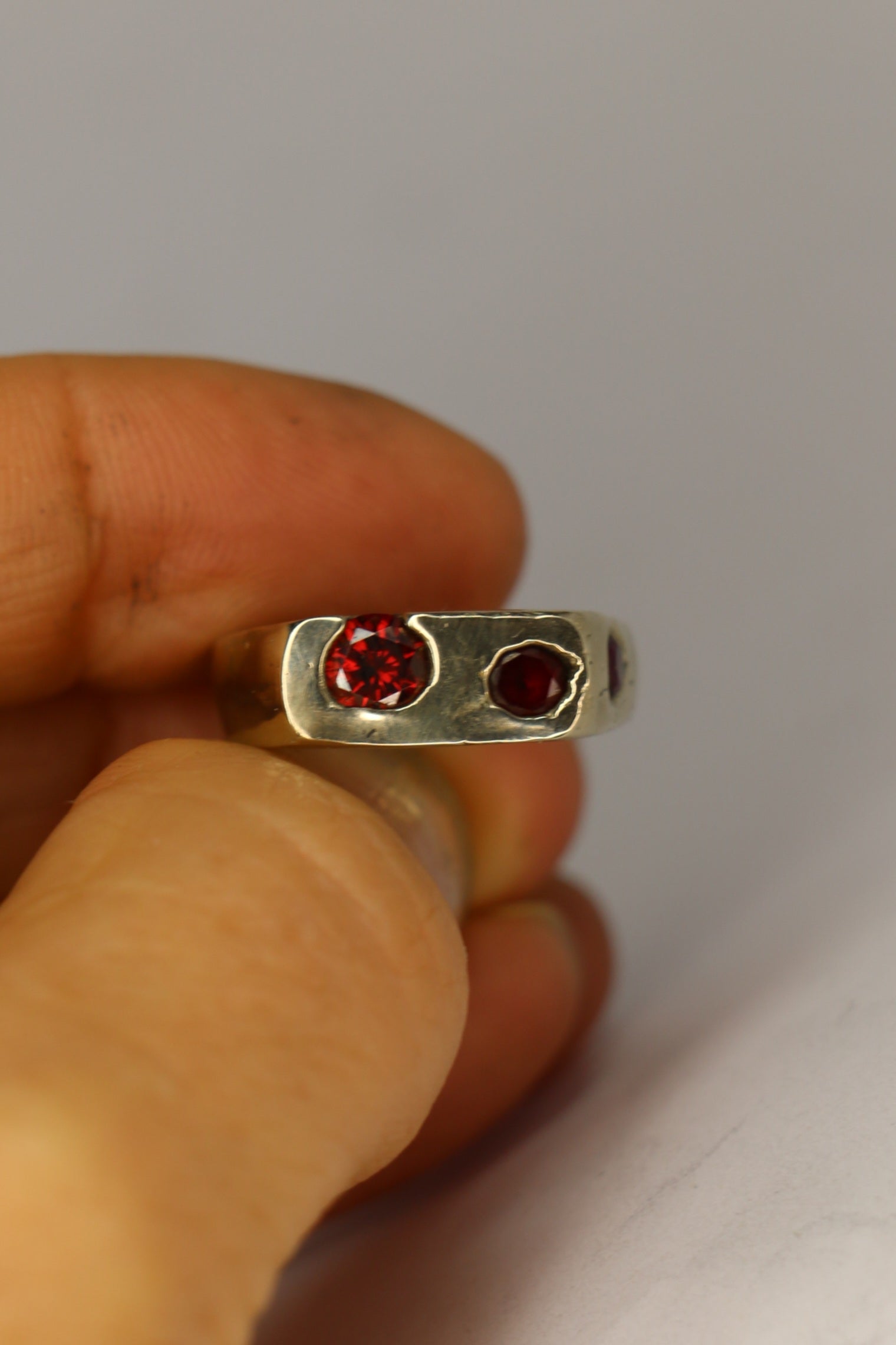 Bronze sandcast Signet Ring with garnet zircon Size 6