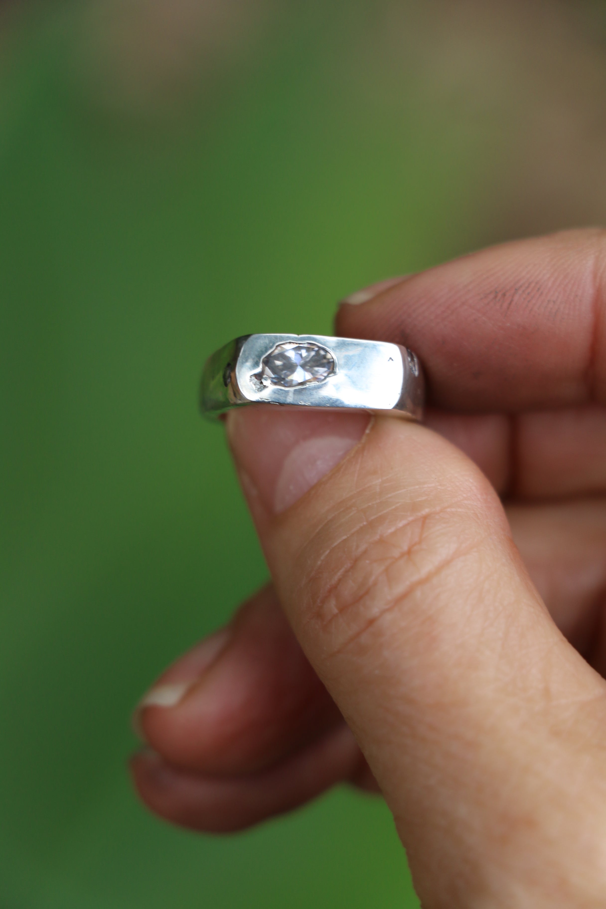 Royal Signet Ring stirling silver sandcast with moissanite Size 6