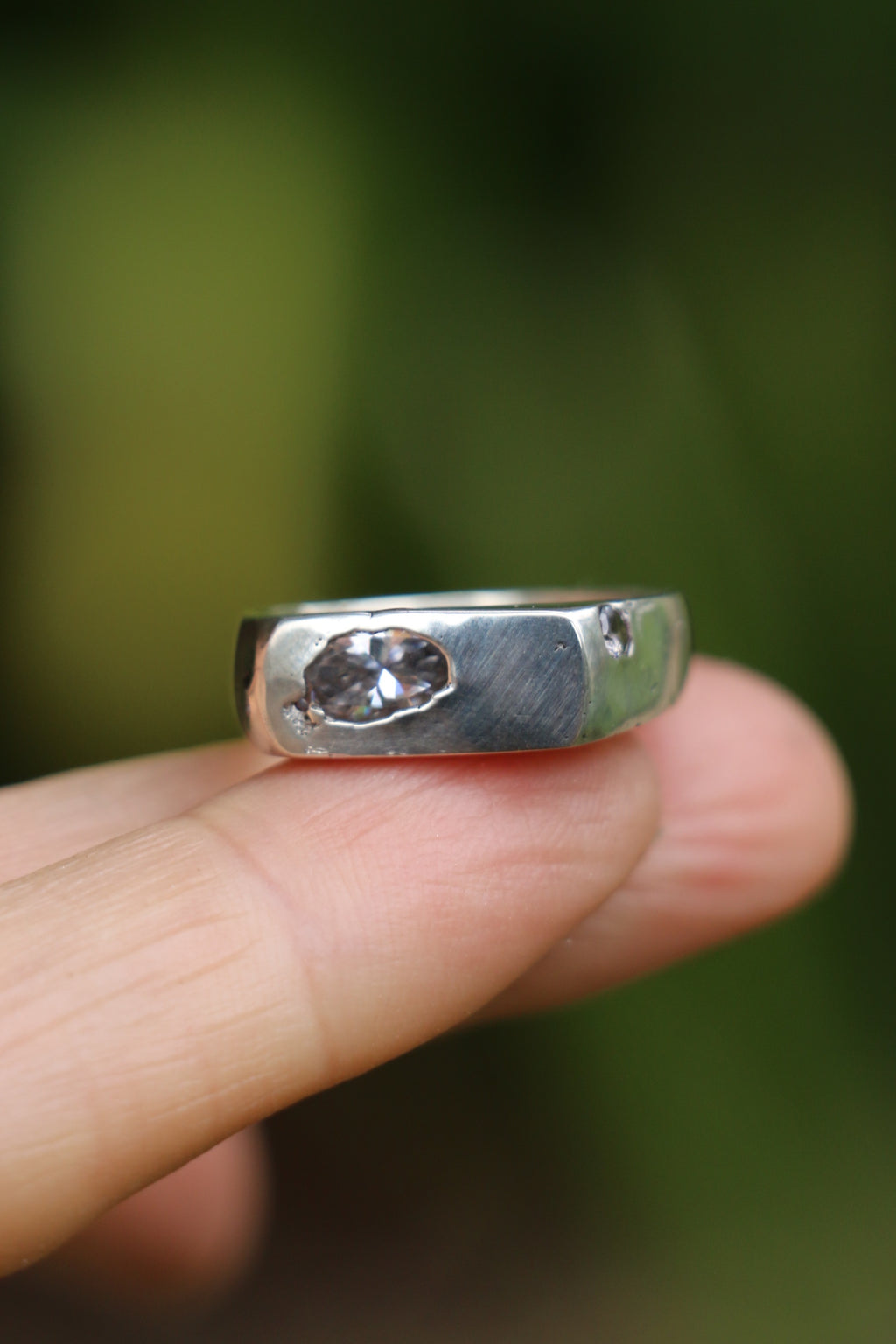Royal Signet Ring stirling silver sandcast with moissanite Size 6