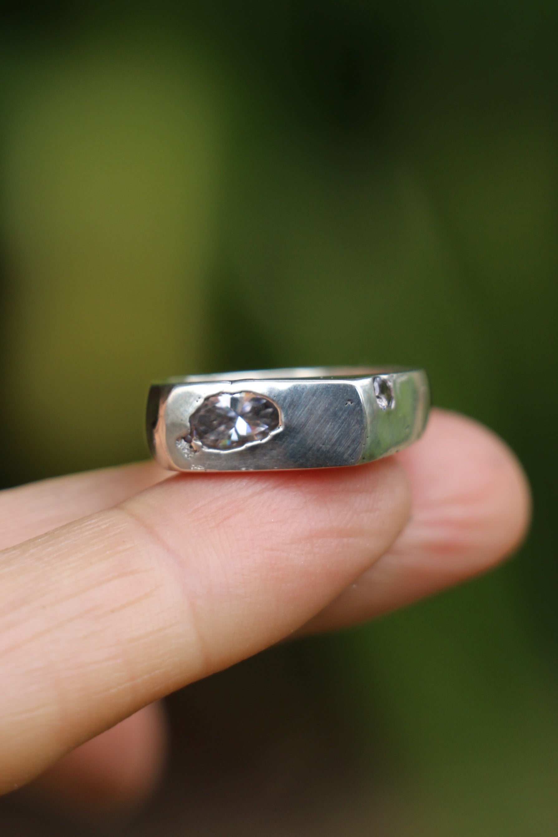 Royal Signet Ring stirling silver sandcast with moissanite Size 6