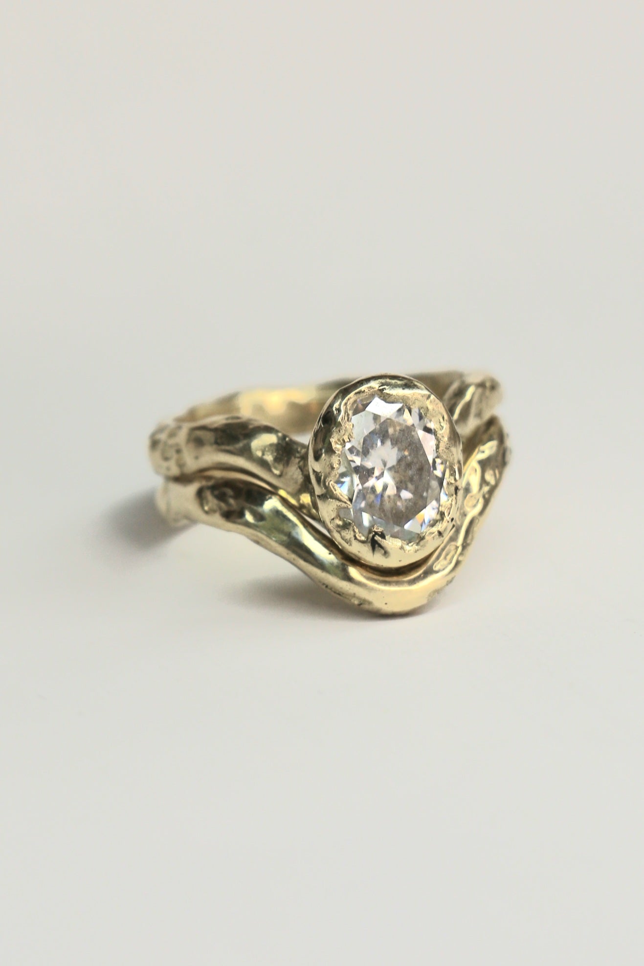 Ember 9ct gold organic ring with oval Moissanite