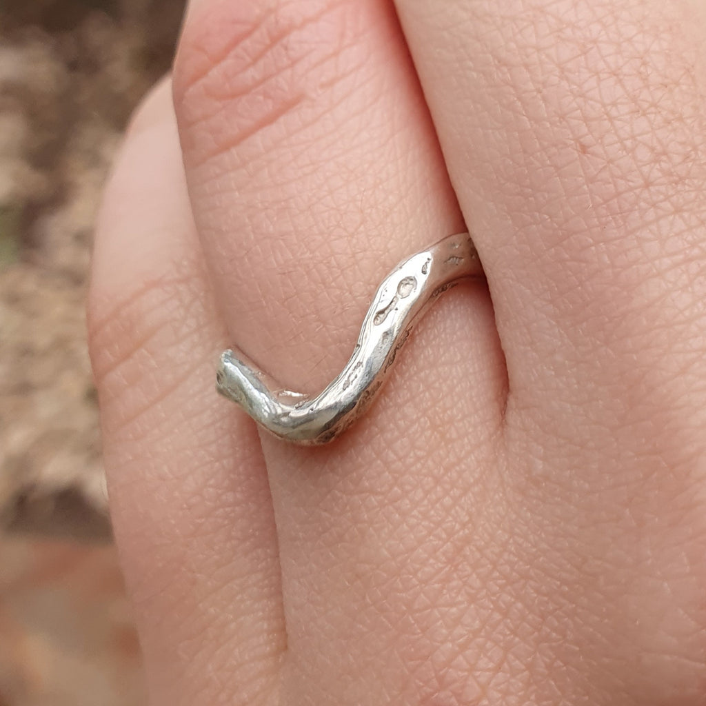 'U' silver Stacking ring organic textured finish