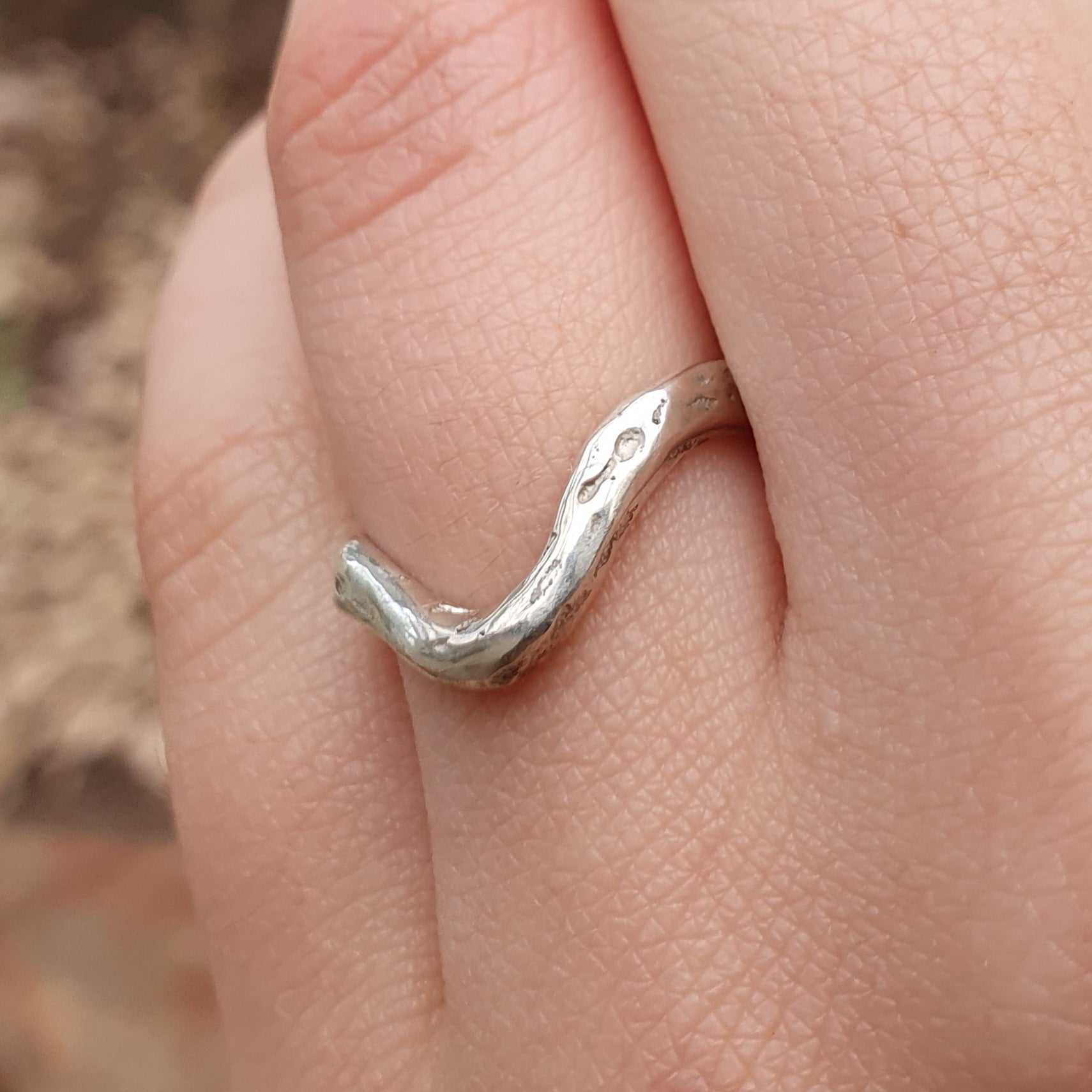 'U' silver Stacking ring organic textured finish