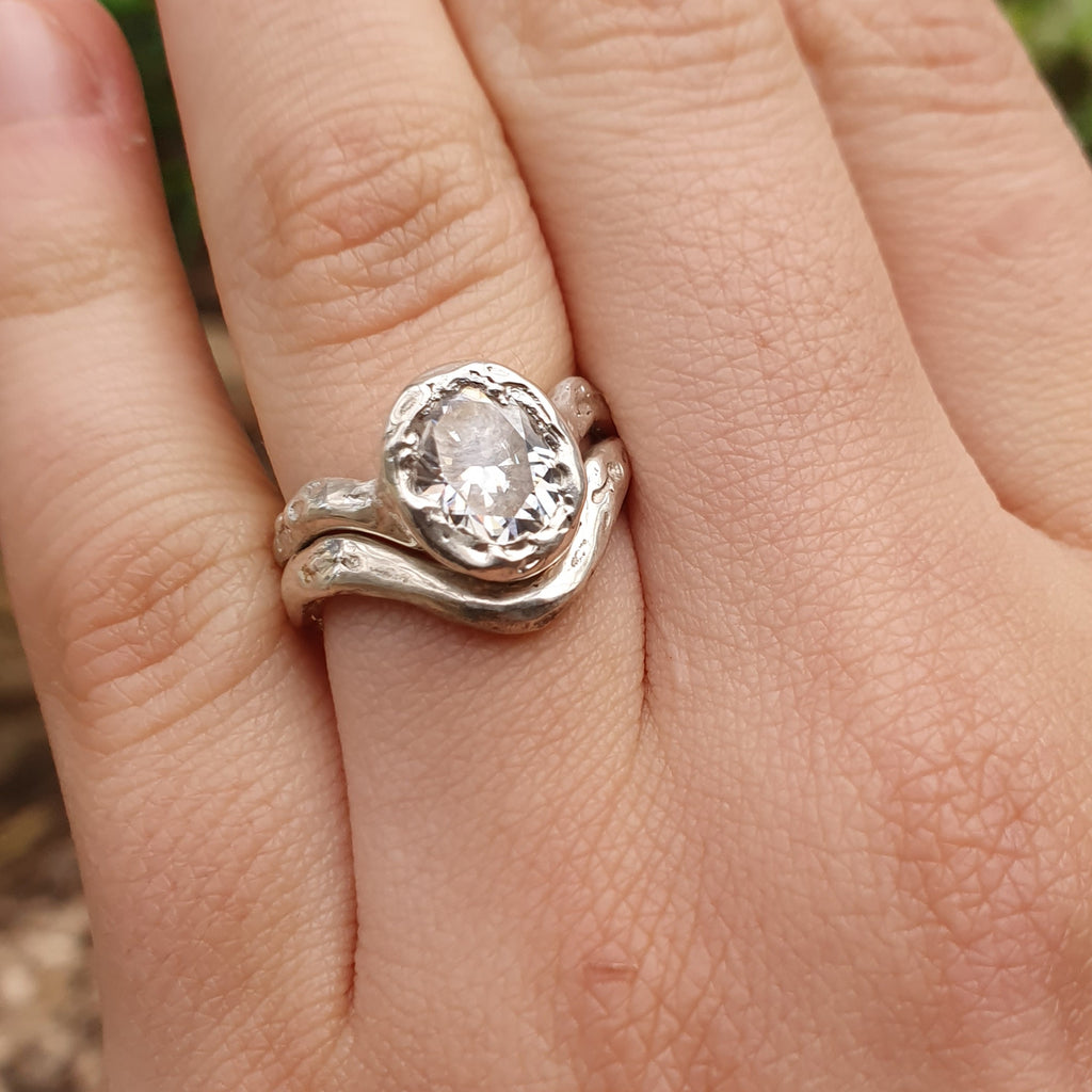 'U' silver Stacking ring organic textured finish