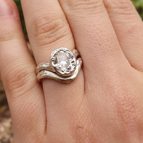 'U' organic silver or 9ct gold contour ring textured