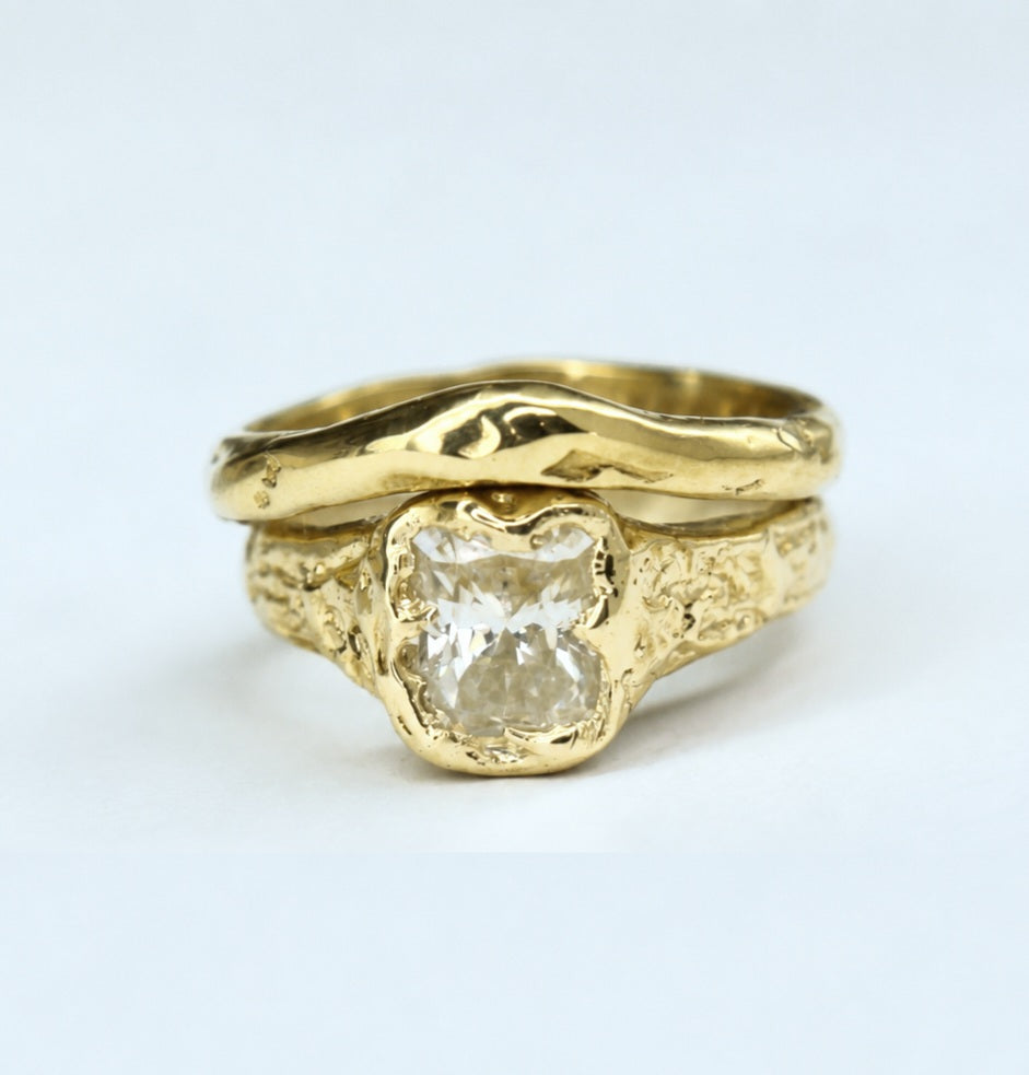 Beloved gold organic ring 2ct Moissanite radiant cut