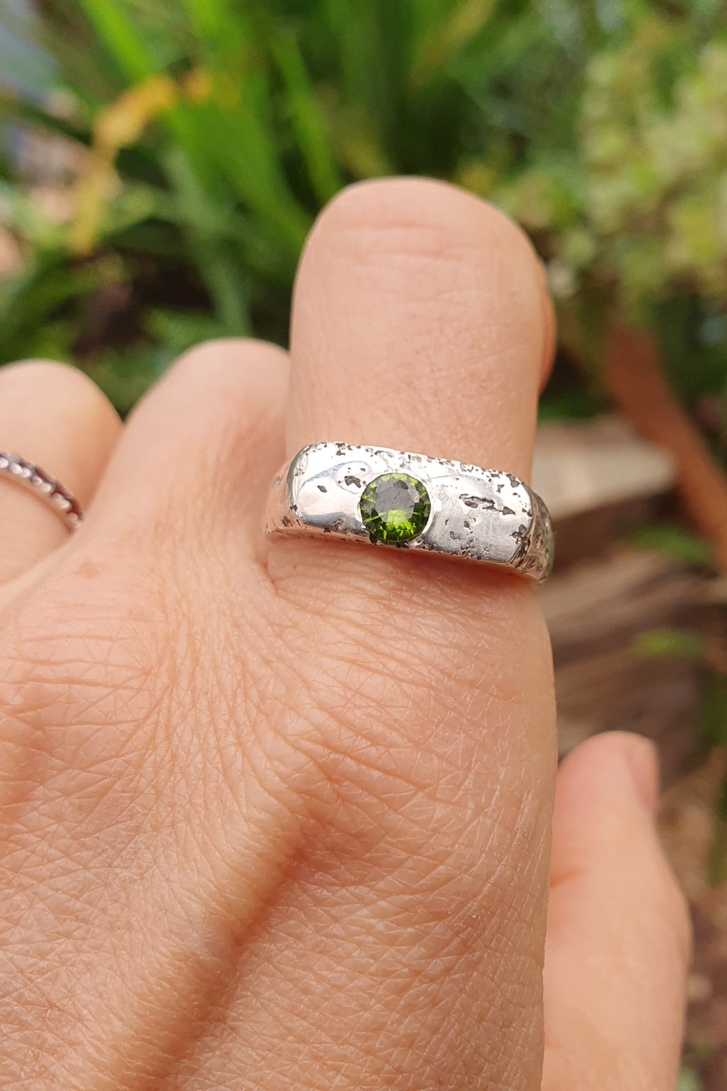 Royal Sandcast textured signet ring with stone | Organic handmade in Australia