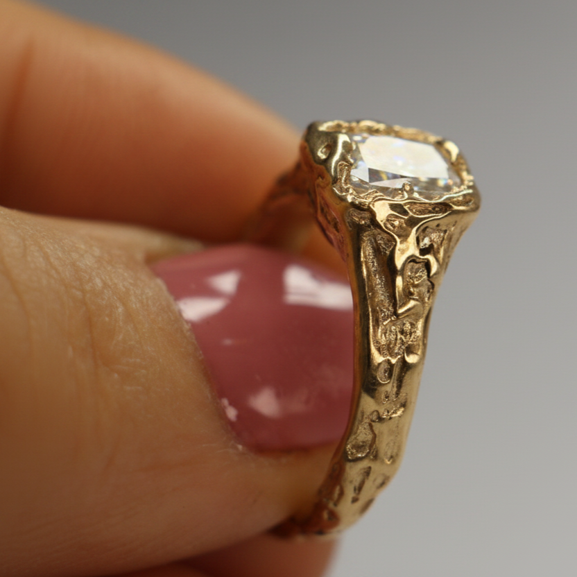 Beloved gold organic ring 2ct Moissanite radiant cut
