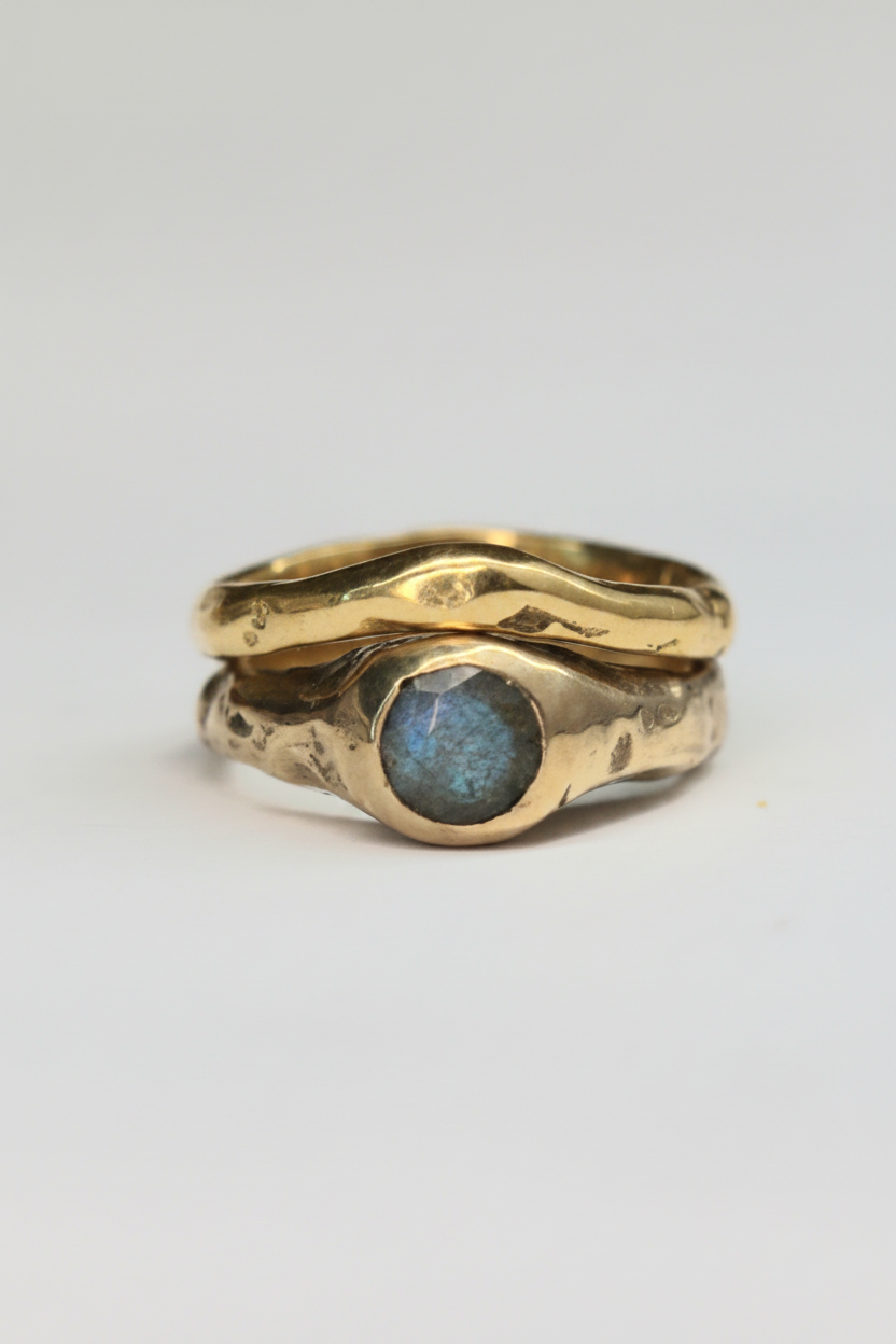 Labradorite 9ct gold organic ring |sandcast textured unique engagement ring