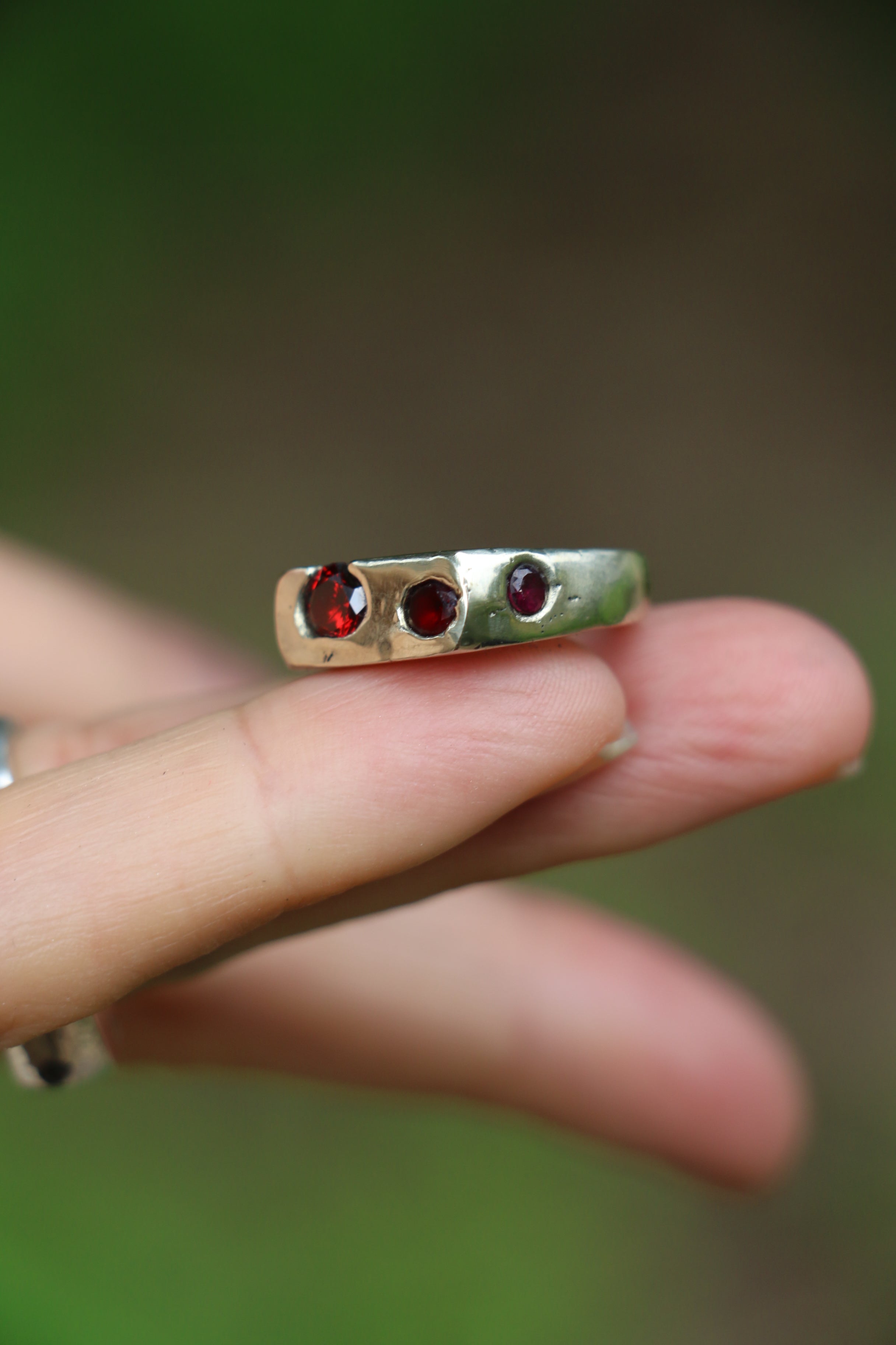 Bronze sandcast Signet Ring with garnet zircon Size 6