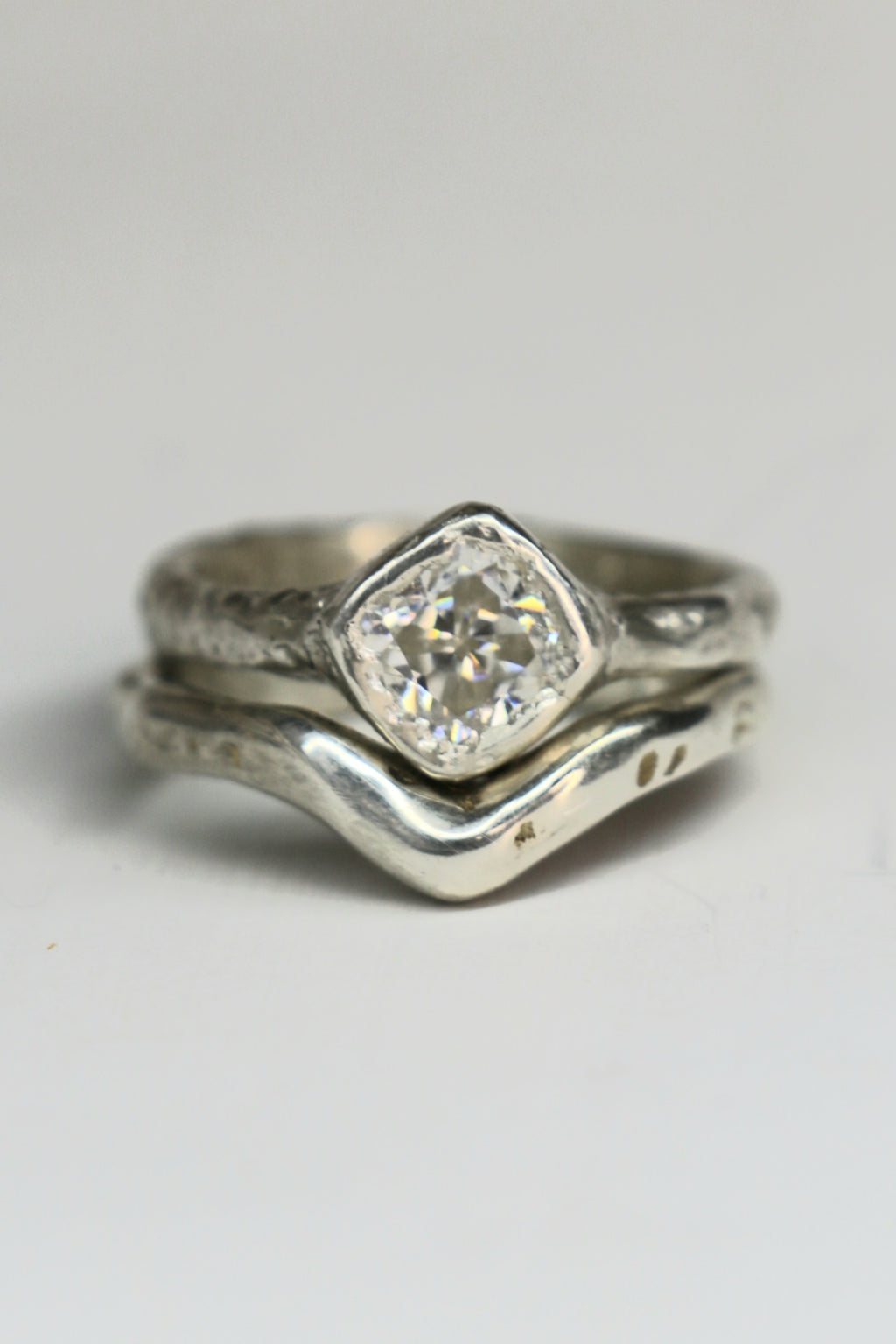 Cherish silver organic ring with Moissanite gemstone size 6
