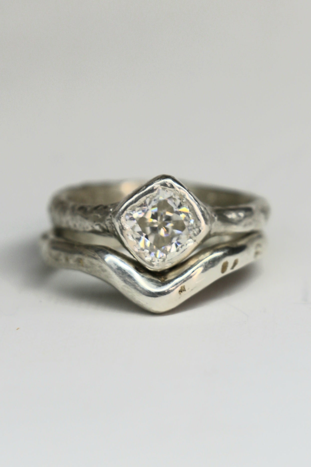 Cherish silver organic ring with Moissanite gemstone size 6