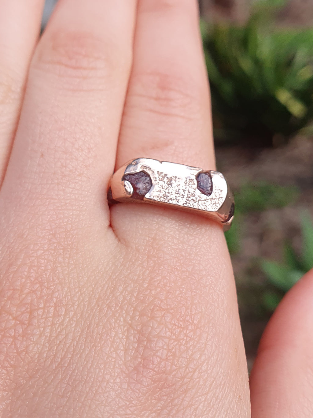 Royal Sandcast textured signet ring with stone | Organic handmade in Australia