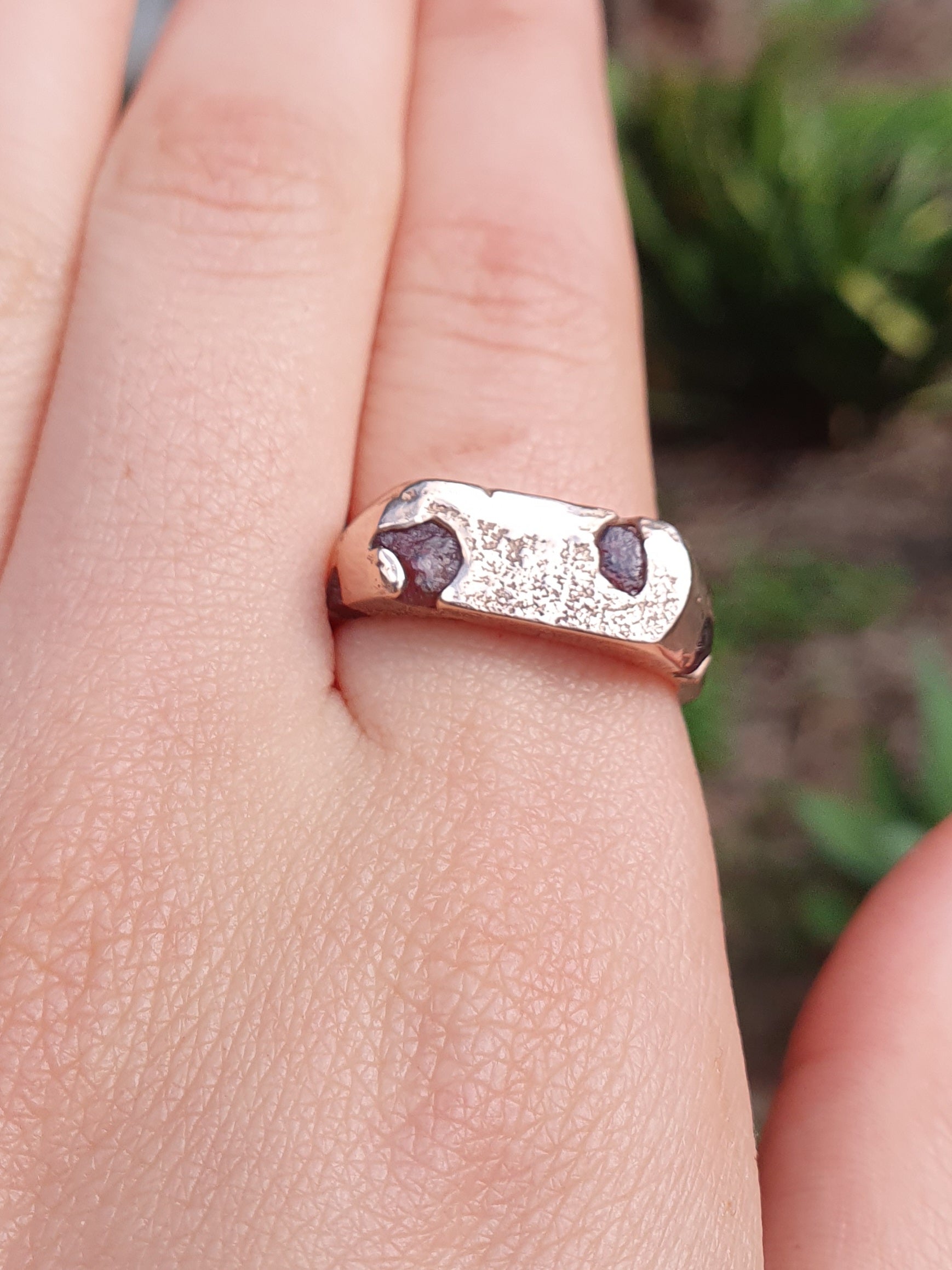 Royal Sandcast textured signet ring with stone | Organic handmade in Australia