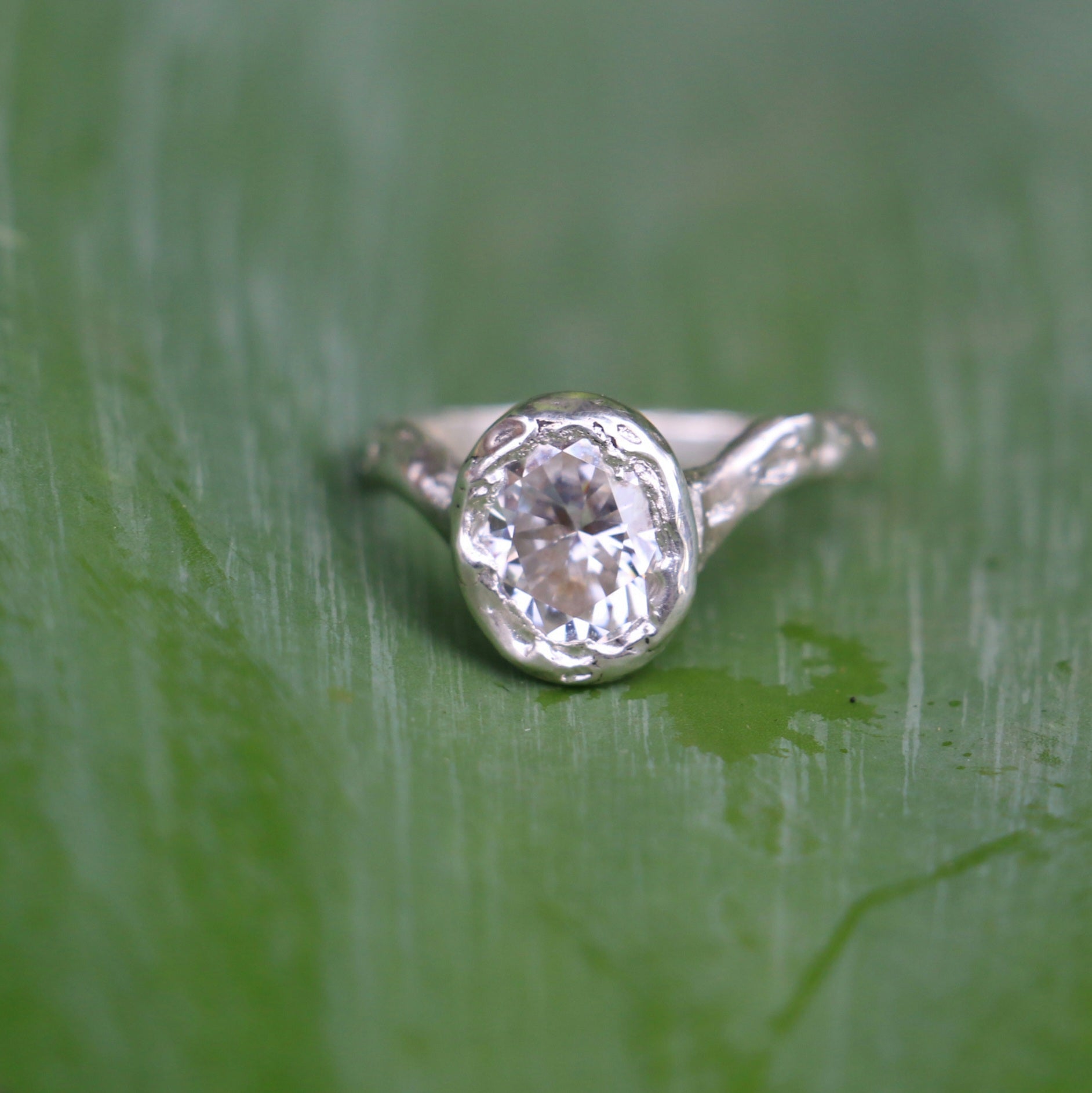 Ember silver organic ring .8ct Moissanite