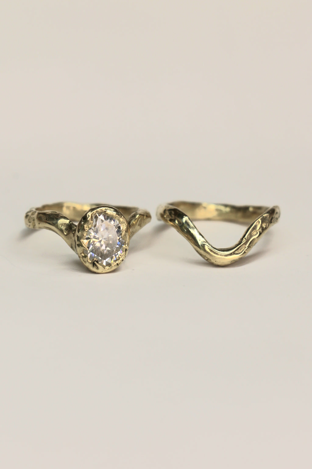 Ember 9ct gold organic ring with oval Moissanite